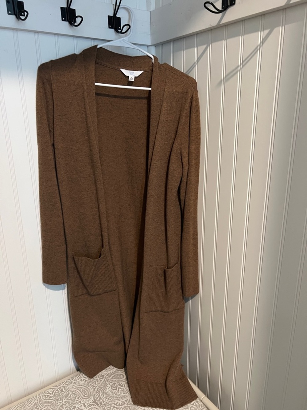 Time and Tru Brown Open-Front Long Cardigan with Pockets